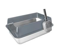 Bandeja de arena de acero inoxidable para gatos, bandeja para gatos XXL, estética, casa de aseo para gatos, casita para mascotas, metal, fácil de limpiar gatos (50 x 35 x 24 cm)