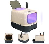 Bandeja de arena gato XL con lámpara UV, filtro de carbón activado, doble puerta, pala incluida, cazadora para gatos, 49 x 37 x 37 cm (negro-UV)