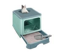 Bandeja de Arena Orinal Cerrado for Gatos, Caja de Arena Plegable for con Tapa, Inodoro antisalpicaduras Entrada Superior, fácil Limpiar(Green)
