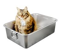 Bandeja de arena para conejos, caja de arena de acero inoxidable con asa de 15, 8 x 11, 8 x 5, 9 pulgadas, caja de metal con lados altos, a prueba de herrumbre, a prueba de arañazos, gato extra p