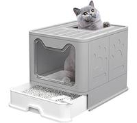 Bandeja de arena para gatos - Casa de aseo - Bandeja de arena cerrada para gatos grandes - Fácil limpieza - Filtros para la reducción de olores, plástico (PP) sin BPA, pala (51 x 41 x 38 cm, gris)