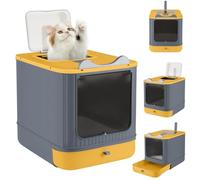 Bandeja de arena para gatos, casa de inodoro, bandeja de arena cerrada para gatos, filtros para reducir los olores, 44,5 x 36,5 x 34,5 cm, color amarillo