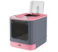 Bandeja de arena para gatos, casa de inodoro, bandeja de arena cerrada para gatos, filtros para reducir los olores, 44,5 x 36,5 x 34,5 cm, color rosa