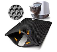 Bandeja de arena para gatos, color negro, 60 x 45 cm, doble capa impermeable, diseño de panal de miel de abeja de doble capa, plegable, alfombrilla para gatos, arena para gatos, base con paño de