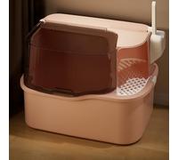Bandeja de arena para gatos de cara alta, caja de arena oculta, caja de arena para tamizar, pasillo de control de arena, diseño de tragaluz (rosa)