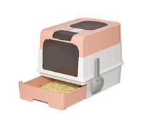 Bandeja de arena para gatos grandes, filtro y pala de arena, cerrada y fácil de limpiar, casa de aseo para gatos, con 1 bolsa de desodorante, fácil de limpiar, (PP) (rosa)