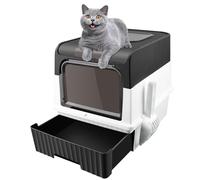 Bandeja de arena plegable con tapa para gatos con bandeja extraíble, casa de aseo para gatos con contenedores extraíbles, con 1 bolsa de desodorante (en la parte superior) (49 x 37 x 35 cm, negro)