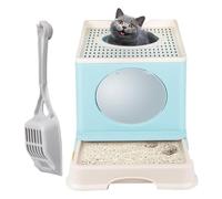 Bandeja de arena portátil para gatos, cazadora para gatos cerrada, gran casa de aseo plegable con tapa, contiene una placa de cajón y una pala de nido de gato (azul)