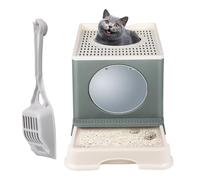 Bandeja de arena portátil para gatos, cazadora para gatos cerrada, gran casa de aseo plegable con tapa, contiene una placa de cajón y una pala de nido de gato (gris)