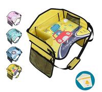 Bandeja de asiento de coche para niños de viaje, bandeja de viaje para coche avión, bandejas de coche para niños esenciales de viaje por carretera, (Amarillo dinosaurio)