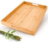 Bandeja de Bambú para Servir con Asas, Bandeja Madera Rectangular, Bandeja de Cocina para Desayuno, Comida, Té, Mesa de Café (45 × 33 ×4.55 CM)
