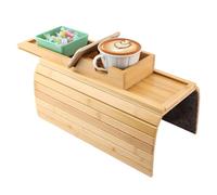 Bandeja de bambú para sofá, posavasos plegable 2 en 1 con bandeja superior deslizante, cuenco flexible antideslizante para bebidas, taza de bebidas, teléfono celular, aperitivos remotos (color: madera