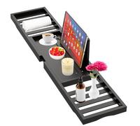 Bandeja de bañera Negra - Bandeja de baño expandible - Bandejas de Mesa de baño para bañera/bañera, Madera de bambú Premium, se Adapta a la mayoría de bañeras