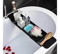 Bandeja de baño, bandejas de baño para Todo el baño, Organizador de bañera Ajustable, Bandeja de Almacenamiento sobre la bañera, Bandeja de bañera, Organizador de baño/Negro para Vino, Taza,