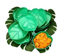 Bandeja de Bocadillos de Hoja de Palma Bandeja de Comida Reutilizable Estilo Hawaii con Hojas de Plantas Verdes de Imitación Tropical, Galletas, Dip de Caramelo,12 Sets, 8,3 x 7 Pulgadas