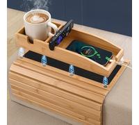 Bandeja de Brazo para Sofá, Mesa de Brazo de Sofá de Bambú Plegable, Magnética Extraíble Bandeja para Reposabrazos de Sofá Antideslizante con Portavasos, Mesa Lateral para Aperitivos Teléfonos Bebidas