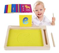 Bandeja de búsqueda de | Cuenco de de madera con bolígrafo para escribir letras y números | Las bandejas de desarrollo incluyen tarjetas de alfabeto para la formación de letras, niños en