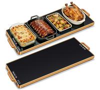 Bandeja de calentamiento eléctrica (XXL 32 x 18 pulgadas), calentadores de alimentos para fiestas de bufé con termostato y calefacción de superficie completa, alfombrilla de calentamiento de vidrio
