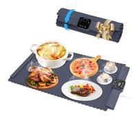 Bandeja de Calentamiento Eléctrico,para Buffets y Fiestas,Calentador Alimentos Portatil Silicona Plegabl Placa Bandeja Calentadora 5 Ajustes de Temperatura y Temporizador para Familia Eventos (azul)