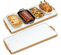 Bandeja de calentamiento eléctrico (XXL 32 x 18 pulgadas), calentadores de alimentos para fiestas buffet con termostato y calentamiento de superficie completa, alfombrilla de calentamiento de vidrio