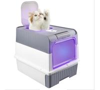 Bandeja de cama cerrada de gran capacidad, inodoro para gatos, con bandeja móvil extraíble, capaz de soportar hasta 15 kg, viene con una pala de arena (gris-con función antibacteriana)