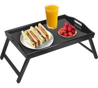 Bandeja de Cama con Patas Plegables, Bandeja de Comida de bambú, portátil, de Madera, para Servir, Cena, té, TV (A-Gris)