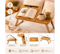 Bandeja de cama de bambú con patas plegables - Mesa de desayuno de 54 cm