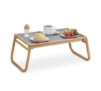 Relaxdays Türstopper Bandeja de Cama de Bambú, Patas Plegables, Borde Elevado, para Servir el Desayuno, 23x60x33 cm, Natural y Gris