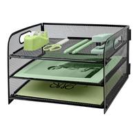 Bandeja de cartas de papel con asa, organizador de archivos de escritorio de malla metálica de 3 niveles, bandejas de archivo de escritorio para papel A4, organizador de escritorio para revistas y