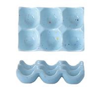 Bandeja de cerámica para huevos 6 tazas, contenedor para huevos porcelana | Organizador bajo vidriado de alta calidad, plato decorativo para servir, plato para refrigerador, encimera, exhibición