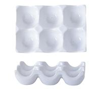 Bandeja de cerámica para huevos 6 tazas, contenedor para huevos porcelana | Organizador bajo vidriado de alta calidad, plato decorativo para servir, plato para refrigerador, encimera, exhibición