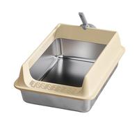 Bandeja de Cerrada - para Gatos de Acero Inoxidable, sartén de Cara Alta | Inodoro para Gatos de Gran Capacidad, solución de Limpieza Antiadherente Duradera con Cuchara para Interiores