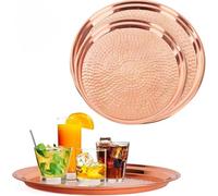 Bandeja de cobre, paquete de 2, bandeja grande de 15 pulgadas, bandeja mediana de 13 pulgadas, bandeja decorativa de oro rosa