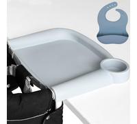 Bandeja de comedor de silicona para bebé compatible con la silla de mesa rápida Inglesina y para Chicco Fastlock con un babero portátil y fácil de limpiar, apto para lavavajillas y sin BPA, color gris