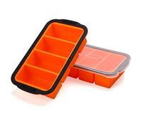 Bandeja de congelación extra grande para sopa, caldo, salsa o mantequilla, bandejas de cubitos de hielo con tapa, hace cuatro grandes porciones de 1 taza de cubo, paquete de 2 (naranja)