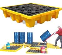 Bandeja de contención de derrames con puerto de drenaje y rejilla desmontable para un almacenamiento seguro de líquidos peligrosos y prevención de fugas