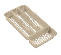 Bandeja de cubiertos de nivel pequeño clásica en color gris topo | Organizador de cajones de plástico sin BPA con 4 compartimentos | Almacenamiento de cocina duradero para cucharas, tenedores
