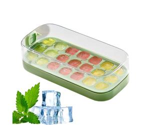 Bandeja de cubo con tapa y recipiente, 21 moldes de hielo, para congelador, liberación fácil, relleno rápido, no es necesario tocar, silicona de alimenticio para bebidas como w