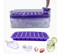 Bandeja de cubos CE con tapa y cuchara de caja, prensa de un solo toque para cubitos de hielo, además de dos bandejas de cubitos congelados (morado)