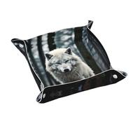 Bandeja de cuero con estampado de lobo solitario WZYWHJ a Lone Wolf, caja de almacenamiento impermeable y resistente a los arañazos, 9.8 pulgadas para guardar carteras, relojes y cosméticos