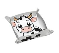 Bandeja de cuero con estampado de vaca de leche de dibujos animados para mujer, organizador de viaje, bandeja organizadora de joyas y cosméticos