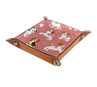 Bandeja de cuero para valet, organizador para mesita de noche, plato de almacenamiento de escritorio, catchall Puppies B dálmata Jack Russell Tterrier Rosa