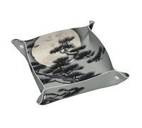 Bandeja de cuero WZYWHJ Pine Tree under the Moon Prints caja de almacenamiento impermeable y resistente a los arañazos de 7.9 pulgadas para guardar carteras, relojes y cosméticos