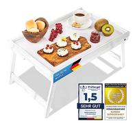 Bandeja de Desayuno de bambú, Mesa de Cama para Servir con Patas Plegables - también se Puede Utilizar como Mesa para Las Rodillas, Mesa para el portátil (Blanco)