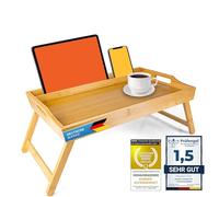 Bandeja de desayuno de bambú, Mesa de cama para servir con patas plegables - también se puede utilizar como mesa para las rodillas, mesa para el portátil (Deluxe)