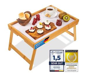 Bandeja de Desayuno de bambú, Mesa de Cama para Servir con Patas Plegables - también se Puede Utilizar como Mesa para Las Rodillas, Mesa para el portátil (Natural)