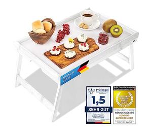Bandeja de Desayuno de bambú, Mesa de Cama para Servir con Patas Plegables - también se Puede Utilizar como Mesa para Las Rodillas, Mesa para el portátil (Blanco)
