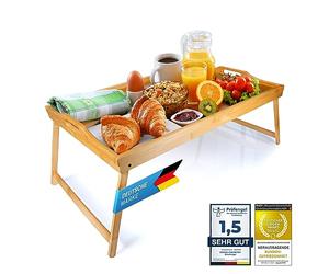 Bandeja de Desayuno de bambú, Mesa de Cama para Servir con Patas Plegables - también se Puede Utilizar como Mesa para Las Rodillas, Mesa para el portátil (XXL Natural)