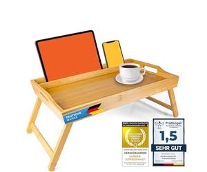 Bandeja de Desayuno de bambú, Mesa de Cama para Servir con Patas Plegables - también se Puede Utilizar como Mesa para Las Rodillas, Mesa para el portátil (Deluxe)