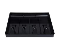 Bandeja de Dinero Caja Registradora Cajón Bandeja de Inserción Reemplazo Organizador de Dinero Caja de Almacenamiento con 4 Billetes 3 Compartimentos para Monedas(negro)